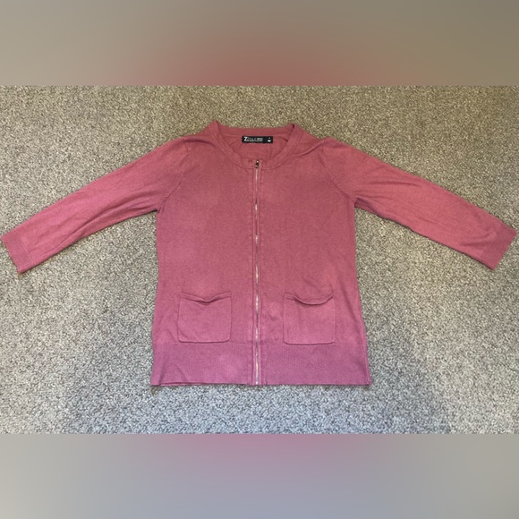 7th Avenue Design Studio Size Small Full Zip Sweater Rose Color - Picture 1 of 6